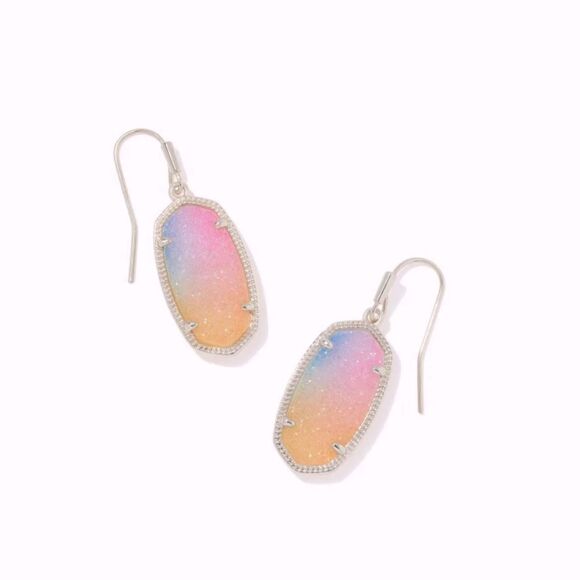 KENDRA SCOTT Dani Pink Watercolor Drusy Drop/Dangle Earrings in Silver - Picture 3 of 6